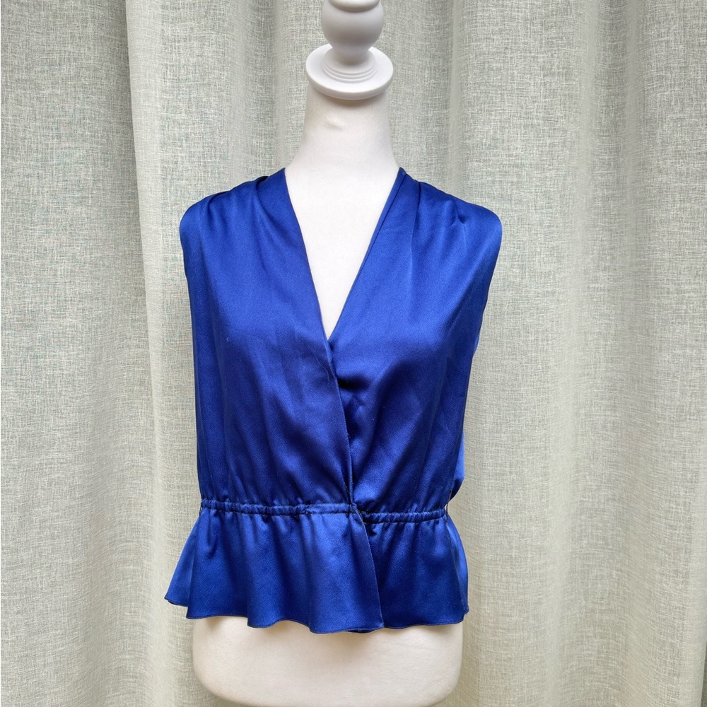 1980 DOMINIC ROMPOLLO royal blue shiny satin sleeveless blouse